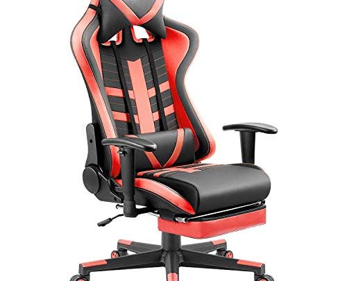 Homall Ergonomic High-Back Racing Pu Leather Bucket Seat Computer Swivel Office Headrest and Lumbar Support with Footrest, Black/Red