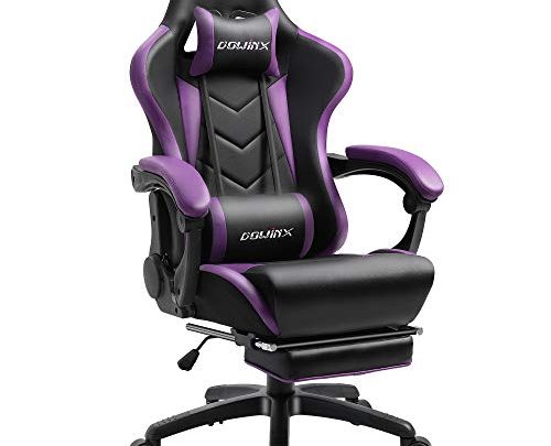 Dowinx Gaming Chair Ergonomic Racing Style Recliner with Massage Lumbar Support, Office Armchair for Computer PU Leather E-Sports Gamer Chairs with Retractable Footrest (Black&Purple)