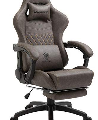 Dowinx Gaming Chair Office Chair PC Chair with Massage Lumbar Support, Vantage Style PU Leather High Back Adjustable Swivel Task Chair with Footrest (Brown)