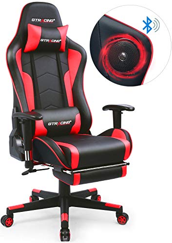 GTRACING Gaming Chair with Footrest and Bluetooth Speakers Music Video Game Chair【Patented Design】 Heavy Duty Ergonomic Computer Office Desk Chair Red