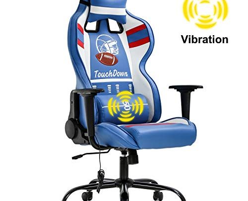 Gaming Chair Massage Office Chair Racing Computer Chair with Lumbar Support Headrest Armrest Task Rolling Swivel Ergonomic PU Leather High Back Adjustable Desk Chair for Adults Gamer(Blue)