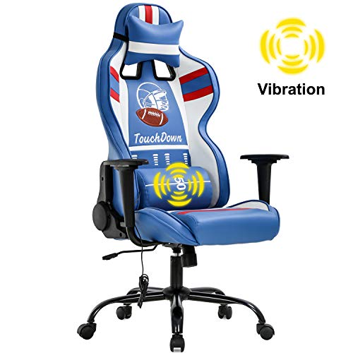 Gaming Chair Massage Office Chair Racing Computer Chair with Lumbar Support Headrest Armrest Task Rolling Swivel Ergonomic PU Leather High Back Adjustable Desk Chair for Adults Gamer(Blue)