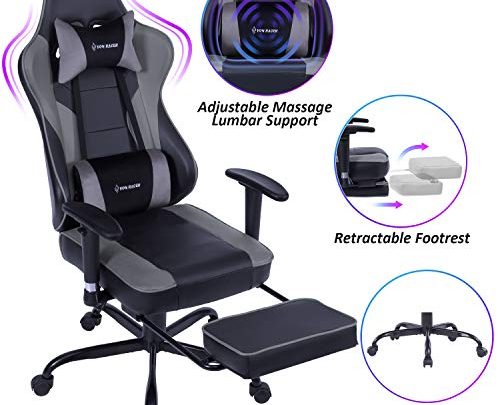 VON RACER Massage Gaming Chair – High Back Racing PC Computer Desk Office Chair Swivel Ergonomic Executive Leather Chair with Footrest and Adjustable Armrests,