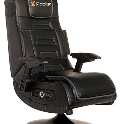 X Rocker Pro Series 2.1 Vibrating Black Leather Foldable Video Gaming Chair with Pedestal Base and Headrest for Adult, Teen,