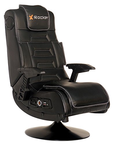 X Rocker Pro Series 2.1 Vibrating Black Leather Foldable Video Gaming Chair with Pedestal Base and Headrest for Adult, Teen,