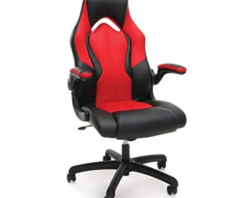 OFM Essentials Collection High-Back Racing Style Bonded Leather Gaming Chair, in Red (ESS-3086-RED)