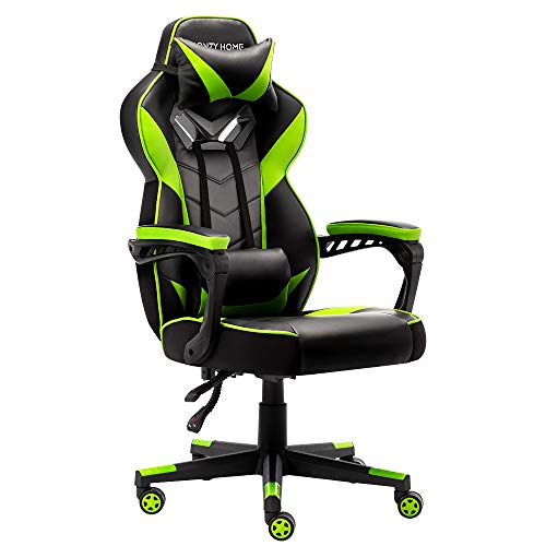 Bonzy Home Gaming Chair Office Chair High Back Computer Chair PU Leather Desk Chair PC Racing Executive Ergonomic Adjustable Swivel Task Chair with Headrest and Lumbar Support (Bright Green)
