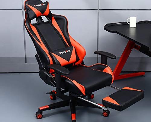 BERLMAN High Back PU Leather Swivel Gaming Chair with Adjustable Armrest Lumbar Support Headrest Footrest Racing Office Chair (RED Plus)
