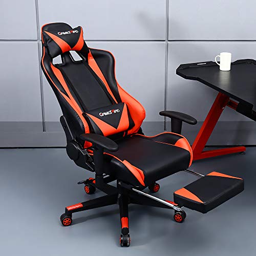 BERLMAN High Back PU Leather Swivel Gaming Chair with Adjustable Armrest Lumbar Support Headrest Footrest Racing Office Chair (RED Plus)