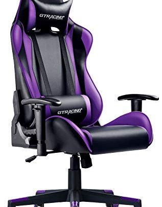 GTRACING Gaming Chair Racing Office Computer Game Chair Ergonomic Backrest and Seat Height Adjustment Recliner Swivel Rocker with Headrest and Lumbar Pillow E-Sports Chair (Purple)