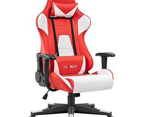 Furmax High-Back Gaming Office Chair Ergonomic Racing Style Adjustable Height Executive Computer Chair,PU Leather Swivel Desk Chair (White/Red)