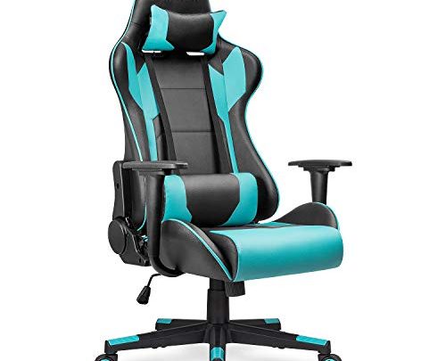 Homall Gaming Chair Office Chair High Back Computer Chair PU Leather Desk Chair PC Racing Executive Ergonomic Adjustable Swivel Task Chair with Headrest and Lumbar Support (Cyan)