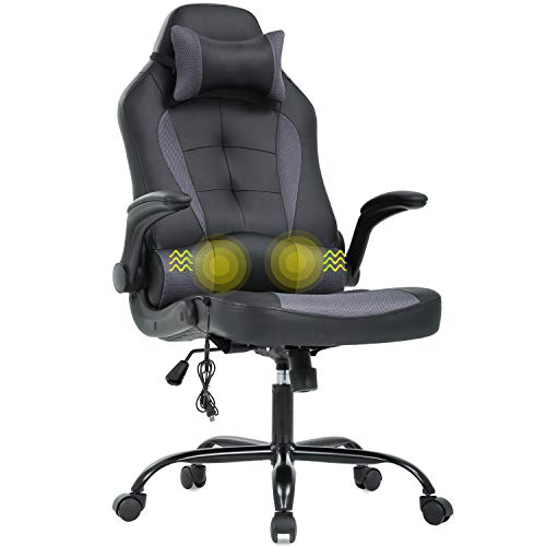 Gaming Chair Massage Office Chair Racing Desk Chair Ergonomic PC Executive High Back PU Leather Computer Chair with Lumbar Support Headrest Armrest Task Rolling Swivel Chair for Women Adults,