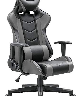 Devoko Ergonomic Gaming Chair Racing Style Adjustable Height High-Back PC Computer Chair with Headrest and Lumbar Support Executive Office Chair (Grey)
