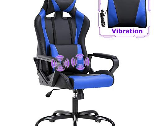 PC Gaming Chair Massage Office Chair Adjustable Desk Chair High Back PU Leather Executive Rolling Racing Computer Chair with Lumbar Support Headrest Armrest Swivel Task Chair(Blue)