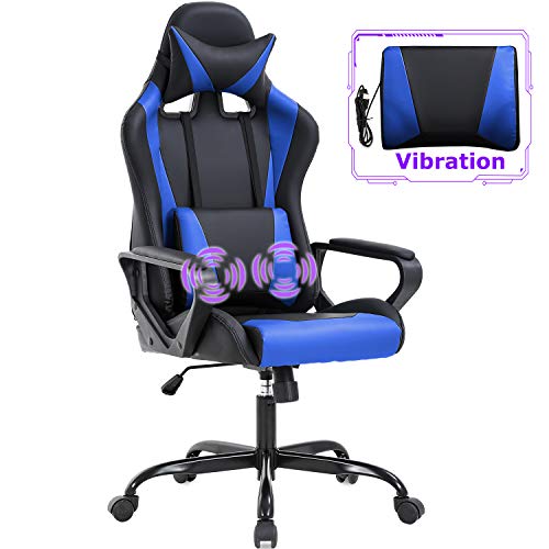 PC Gaming Chair Massage Office Chair Adjustable Desk Chair High Back PU Leather Executive Rolling Racing Computer Chair with Lumbar Support Headrest Armrest Swivel Task Chair(Blue)