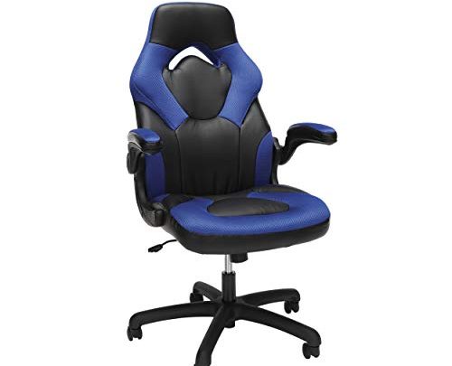 OFM Essentials Collection Racing Style Bonded Leather Gaming Chair, in Blue (ESS-3085-BLU)