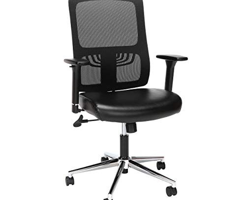 OFM Essentials Collection Mid Back Mesh Back with Leather Seat Office Chair, Lumbar Support, in Black/Chrome