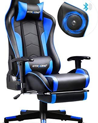 GTRACING Gaming Chair with Speakers & Footrest Bluetooth Video Game Chair Heavy Duty Ergonomic High-Back Computer Office Desk Chair Blue