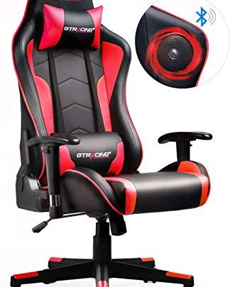 GTRACING Gaming Chair with Bluetooth Speakers Music Video Game Chair Audio【Patented Design】 Heavy Duty Ergonomic Office Computer Desk Chair GT890M Red