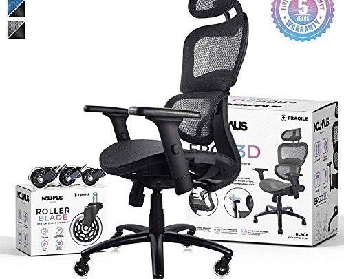 NOUHAUS Ergo3D Ergonomic Office Chair – Rolling Desk Chair with 3D Adjustable Armrest, 3D Lumbar Support and Extra Blade Wheels,