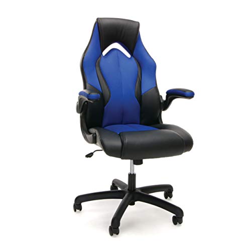 OFM Essentials Collection High-Back Racing Style Bonded Leather Gaming Chair, in Blue (ESS-3086-BLU)