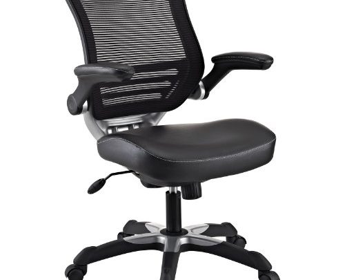 Modway Edge Mesh Back and White Vinyl Seat Office Chair With Flip-Up Arms – Computer Desks in Black
