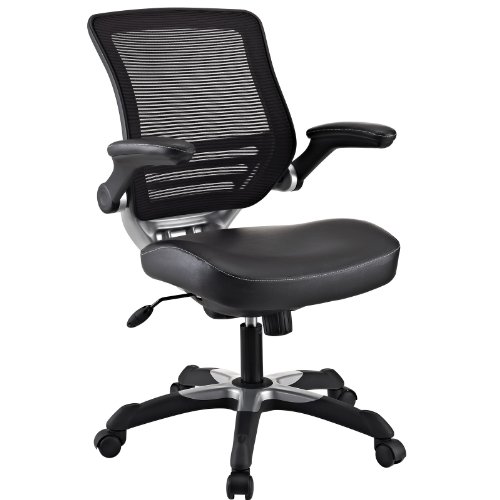 Modway Edge Mesh Back and White Vinyl Seat Office Chair With Flip-Up Arms – Computer Desks in Black