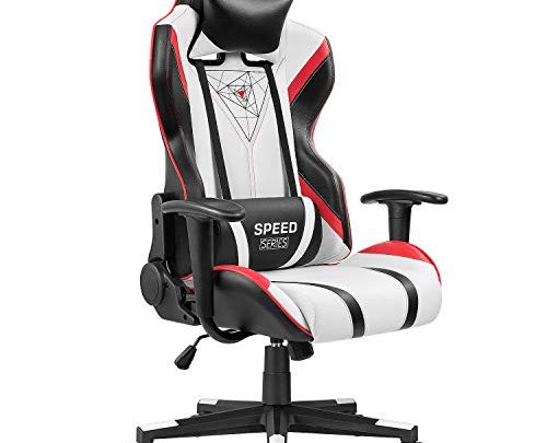 Homall Gaming Racing Office High Back PU Leather Computer Desk Executive and Ergonomic Swivel Chair with Headrest, Black/Red