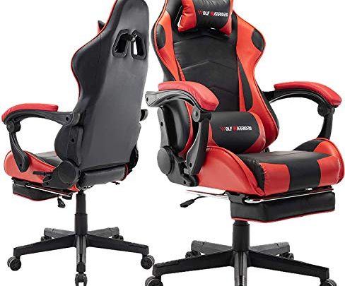 Gaming Chair Ergonomic Computer Game Chair Seat Height Adjustment Recliner Swivel Rocker E-Sports Office Chair with Headrest and Lumbar Pillow (Leather,