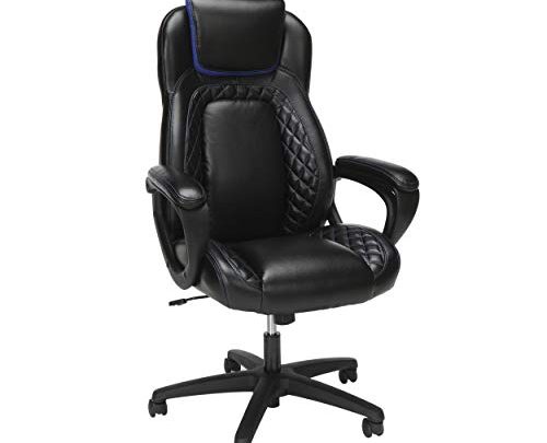 OFM Essentials Collection Racing Style SofThread Leather High Back Office Chair, in Blue