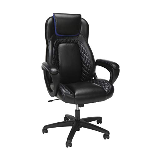 OFM Essentials Collection Racing Style SofThread Leather High Back Office Chair, in Blue