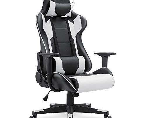 Homall Gaming Chair Office Chair High Back Computer Chair PU Leather Desk Chair PC Racing Executive Ergonomic Adjustable Swivel Task Chair with Headrest and Lumbar Support (White)