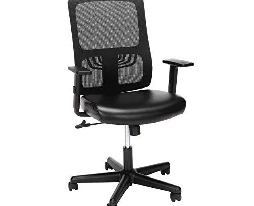 OFM Essentials Collection Mid Back Mesh Back with Leather Seat Office Chair, Lumbar Support, in Black (ESS-3048-BLK)