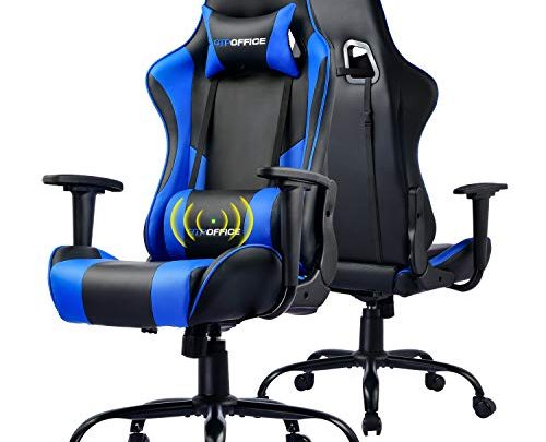 GTPOFFICE Gaming Chair Massage Office Computer Chair for Adult Reclining Adjustable Swivel Leather Computer Chair High Back Desk Chair Headrest and Massage Lumbar Support Cushion,1 Pack (Blue)