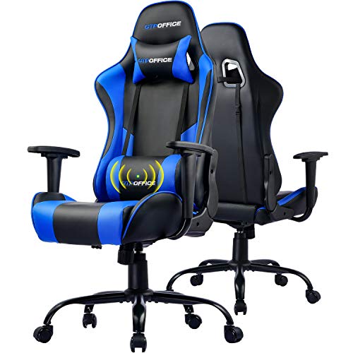 GTPOFFICE Gaming Chair Massage Office Computer Chair for Adult Reclining Adjustable Swivel Leather Computer Chair High Back Desk Chair Headrest and Massage Lumbar Support Cushion,1 Pack (Blue)
