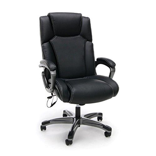 OFM Essentials Collection Heated Shiatsu Massage Bonded Leather Executive Chair, in Black