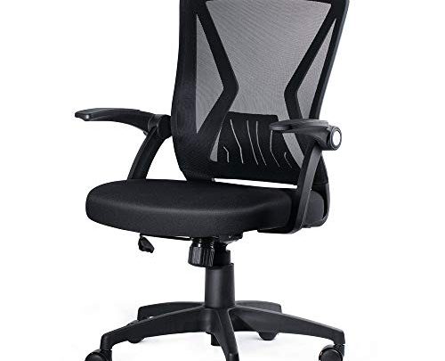 SINOVO Mid Back Mesh Office Chair Swivel Ergonomic Black Mesh Computer Chair Flip Up Arms With Lumbar Support Adjustable Height Task Chair