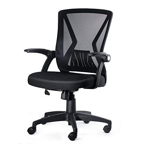 SINOVO Mid Back Mesh Office Chair Swivel Ergonomic Black Mesh Computer Chair Flip Up Arms With Lumbar Support Adjustable Height Task Chair