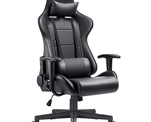 Furniwell Gaming Chair Office Computer Chair Racing PC Desk Chair Adjustable Swivel High Back Carbon Fiber Style PU Leather Executive Ergonomic Chair with Headrest and Lumbar Support(Black)