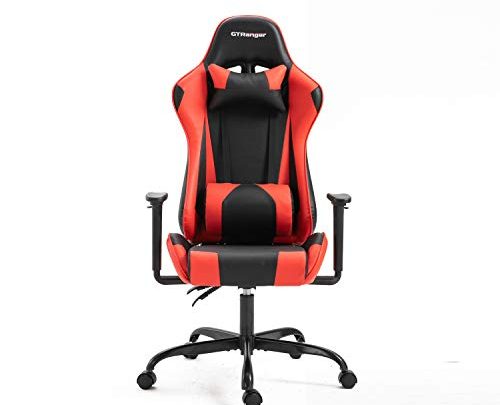 GTRanger Gaming Chair Racing Style High Back Computer Gaming Chair Leather Office Desk Chair with Headrest and Lumbar Support (Black &
