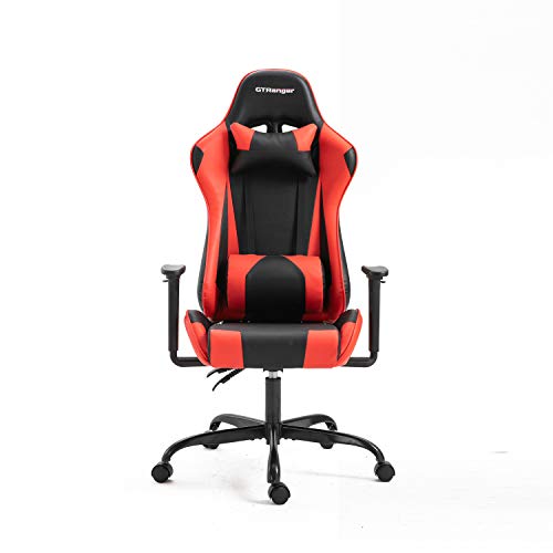 GTRanger Gaming Chair Racing Style High Back Computer Gaming Chair Leather Office Desk Chair with Headrest and Lumbar Support (Black &