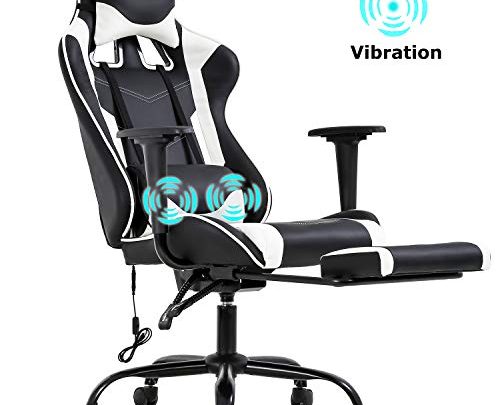 PC Gaming Chair Racing Office Chair Ergonomic Desk Chair Massage PU Leather Recliner Computer Chair with Lumbar Support Headrest Armrest Footrest Rolling Swivel Task Chair for Women Adults,