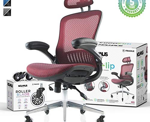 NOUHAUS Ergo Flip! Mesh Computer Chair – Burgundy Rolling Desk Chair with Retractable Armrest and Bonus Blade Wheels! Ergonomic Office Chair,