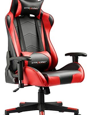 GTRACING Gaming Chair Racing Office Computer Game Chair Ergonomic Backrest and Seat Height Adjustment Recliner Swivel Rocker with Headrest and Lumbar Pillow E-Sports Chair Red