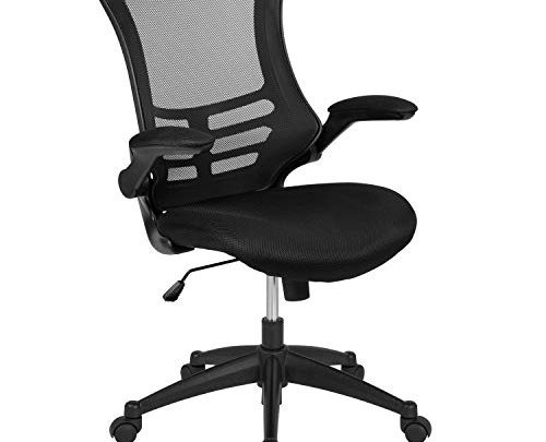 Flash Furniture Mid-Back Black Mesh Swivel Ergonomic Task Office Chair with Flip-Up Arms, BIFMA Certified
