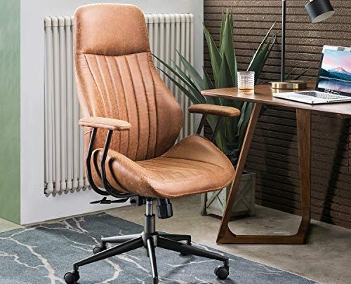 ovios Ergonomic Office Chair,Modern Computer Desk Chair,high Back Suede Fabric Desk Chair with Lumbar Support for Executive or Home Office (Brown)