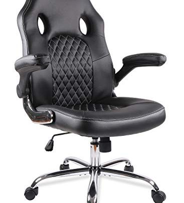 Office Chair Desk Leather Gaming Chair, High Back Ergonomic Adjustable Racing Chair,Task Swivel Executive Computer Chair (Black)