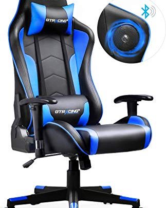 GTRACING Gaming Chair with Bluetooth Speakers Music Video Game Chair Audio【Patented Design】 Heavy Duty Ergonomic Office Computer Desk Chair GT890M Blue