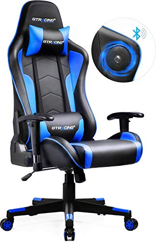 GTRACING Gaming Chair with Bluetooth Speakers Music Video Game Chair Audio【Patented Design】 Heavy Duty Ergonomic Office Computer Desk Chair GT890M Blue